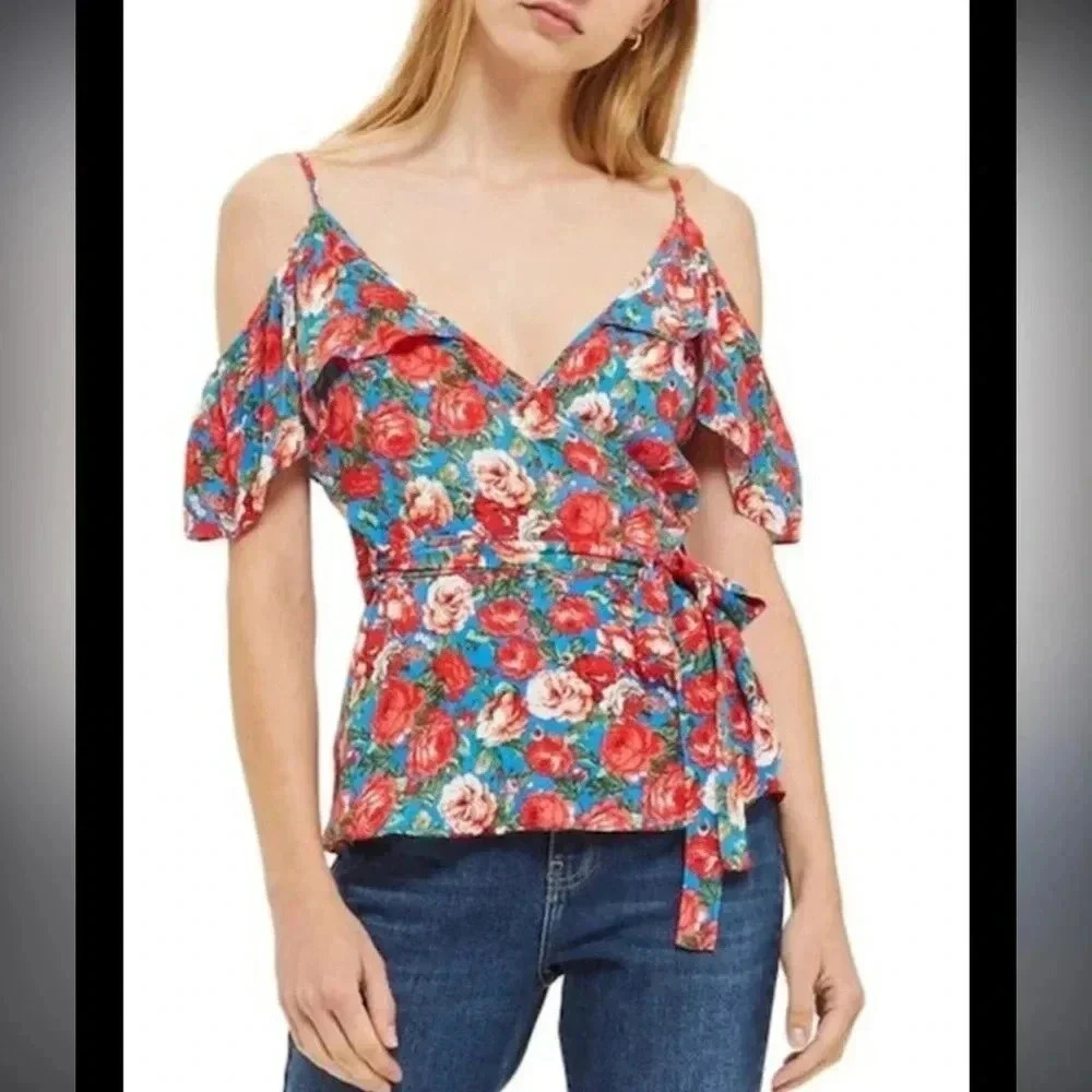 Topshop Cold Flower Shoulder Wrap Top size‎ 6